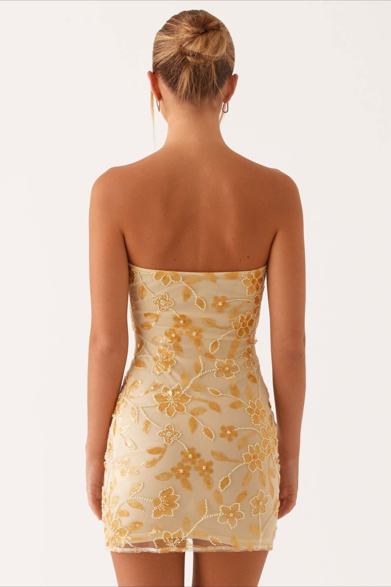 Strapless Sequin Embroidery Bodycon Mini Floral Dress