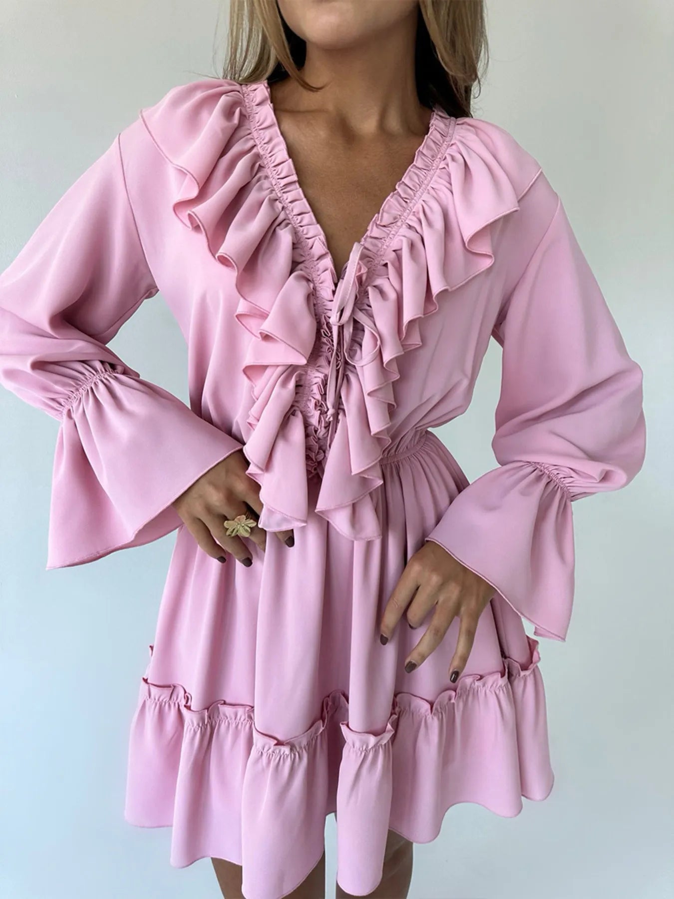 Martina Aesthetic Long Sleeved Mini Dress with Ruffle Designer Edit