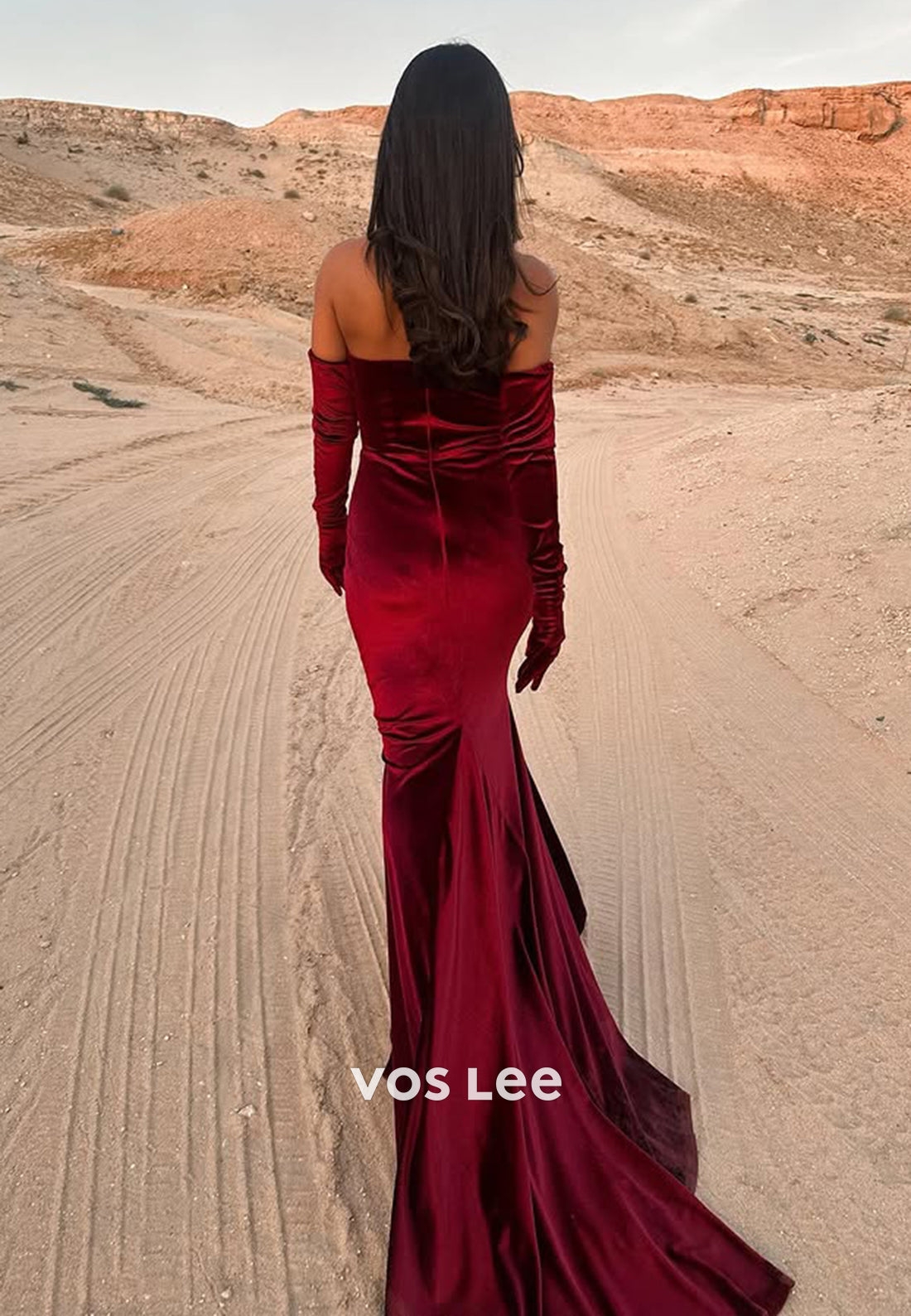 Sexy Red Bateau Fitted Mermaid with Train Evening Dress Formal Party Gown - View 2 | VelvetHem