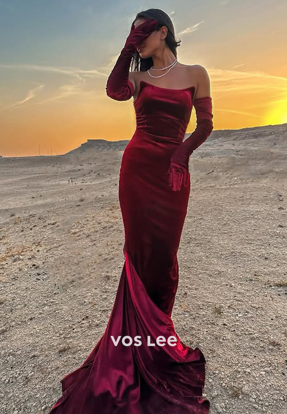 Sexy Red Bateau Fitted Mermaid with Train Evening Dress Formal Party Gown - View 5 | VelvetHem