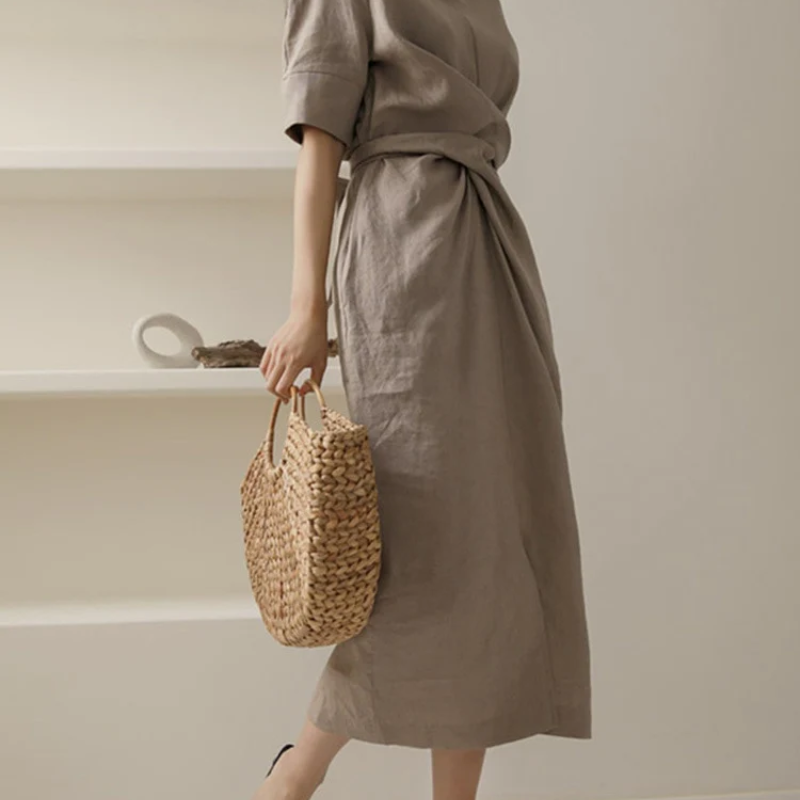 Helena Aesthetic Lange Wrap Dress Midi Premium Wardrobe Essential