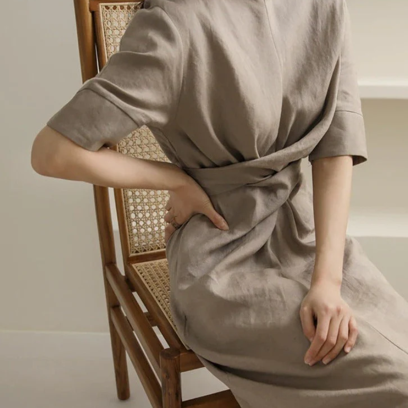 Helena Aesthetic Lange Wrap Dress Midi Premium Wardrobe Essential