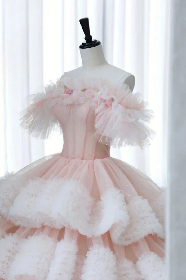 Classy Off The Shoulder Tulle Pleated Tiered Ball Gown Sweet Quinceanera Dress - View 2 | VelvetHem