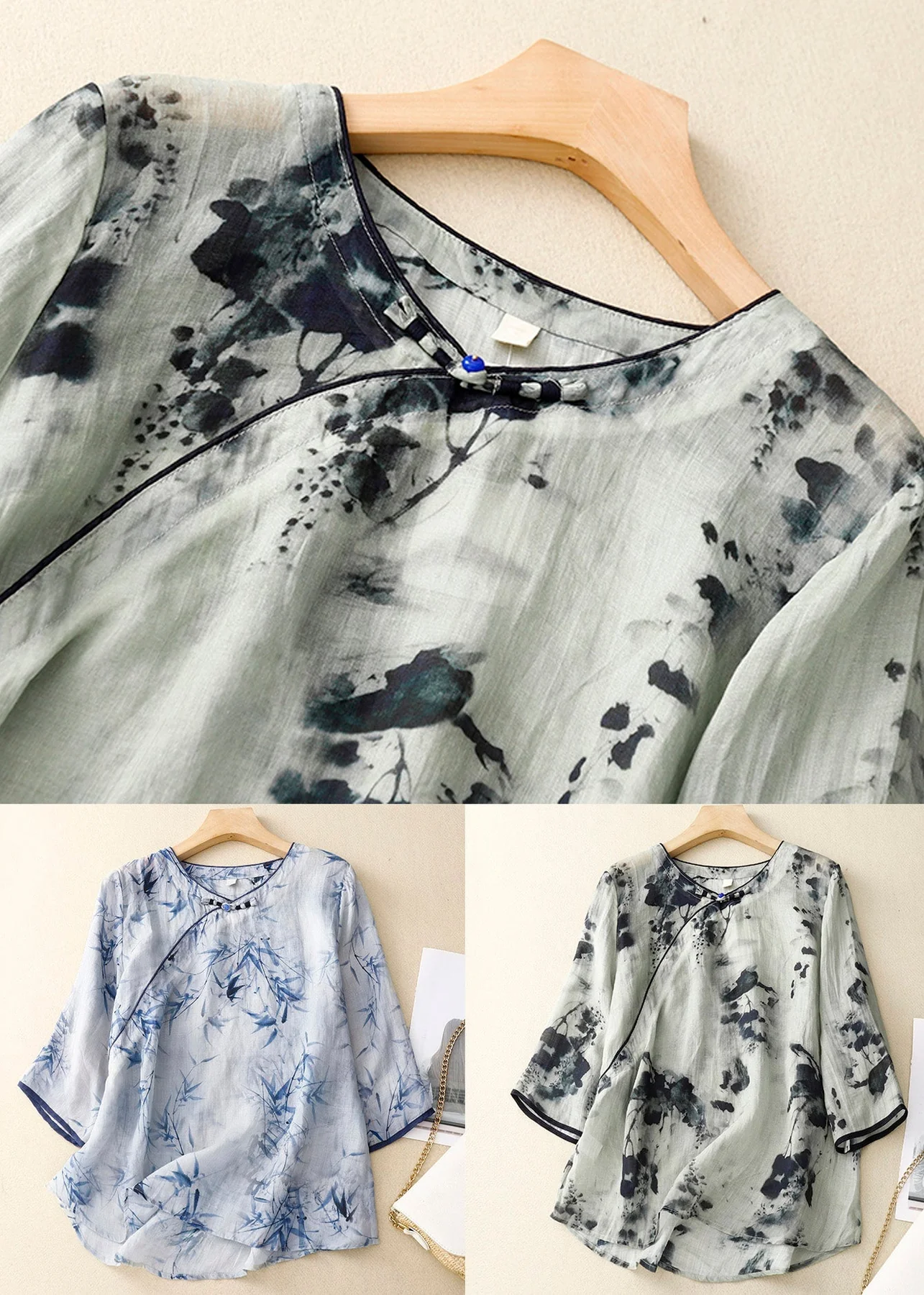 Grey Button Grace Cotton Blouses