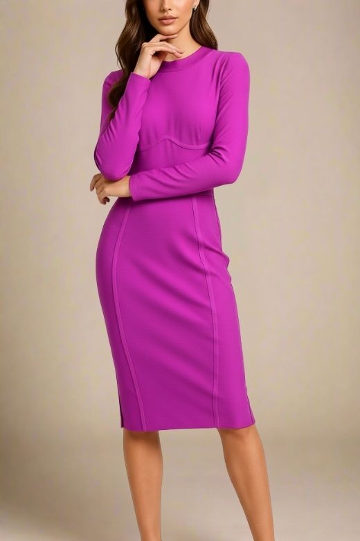 Dee Long Sleeve Bandage Dress - Neon Purple