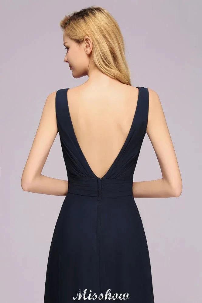 Deep V-Neck Beading A-line Bridesmaid Dress Floor Length Maid of Honor Dress (ZD12937)