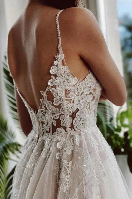 Designer A-line Appliques V-neck Wedding Dresses With Lace (ZD14528)