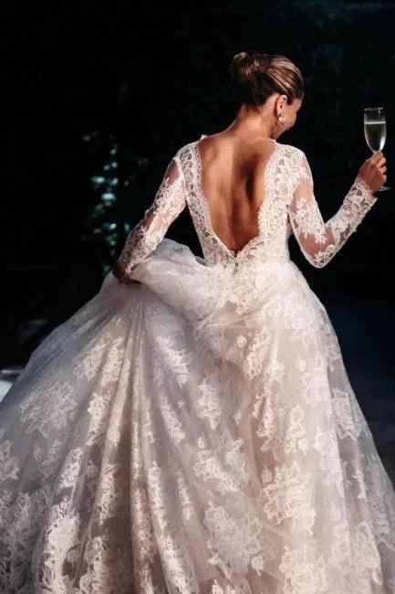 Designer A-line Long Sleeves Backless Wedding dresses with Lace (ZD14694)