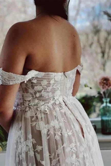 Designer A-line Off-the-shoulder Sleeveless Wedding Dresses With Lace (ZD14922)