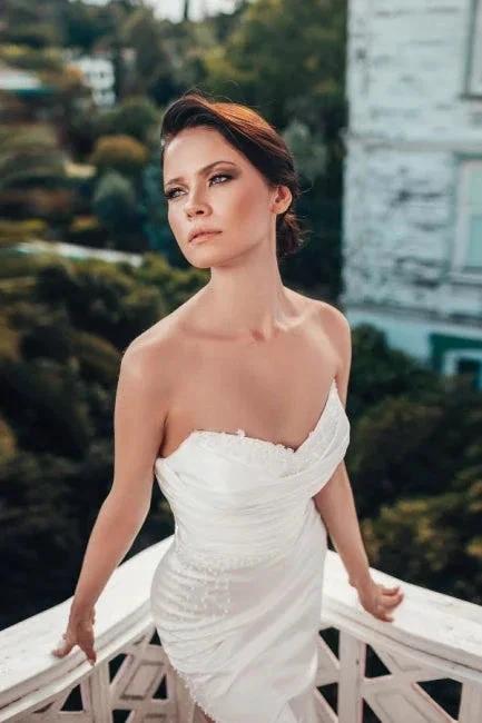 Designer A-line Satin Sleeveless Wedding Dresses With Lace (ZD14496)