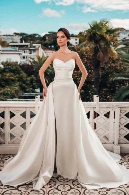 Designer A-line Satin Sleeveless Wedding Dresses With Lace (ZD14496) - VelvetHem