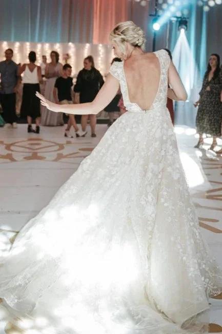Designer A-Line V-neck Sleeveless Wedding Dresses With Lace (ZD14614)