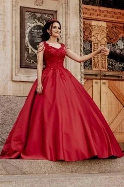 Designer Red A-Line Sleeveless Wedding Dresses With Lace (ZD14692)