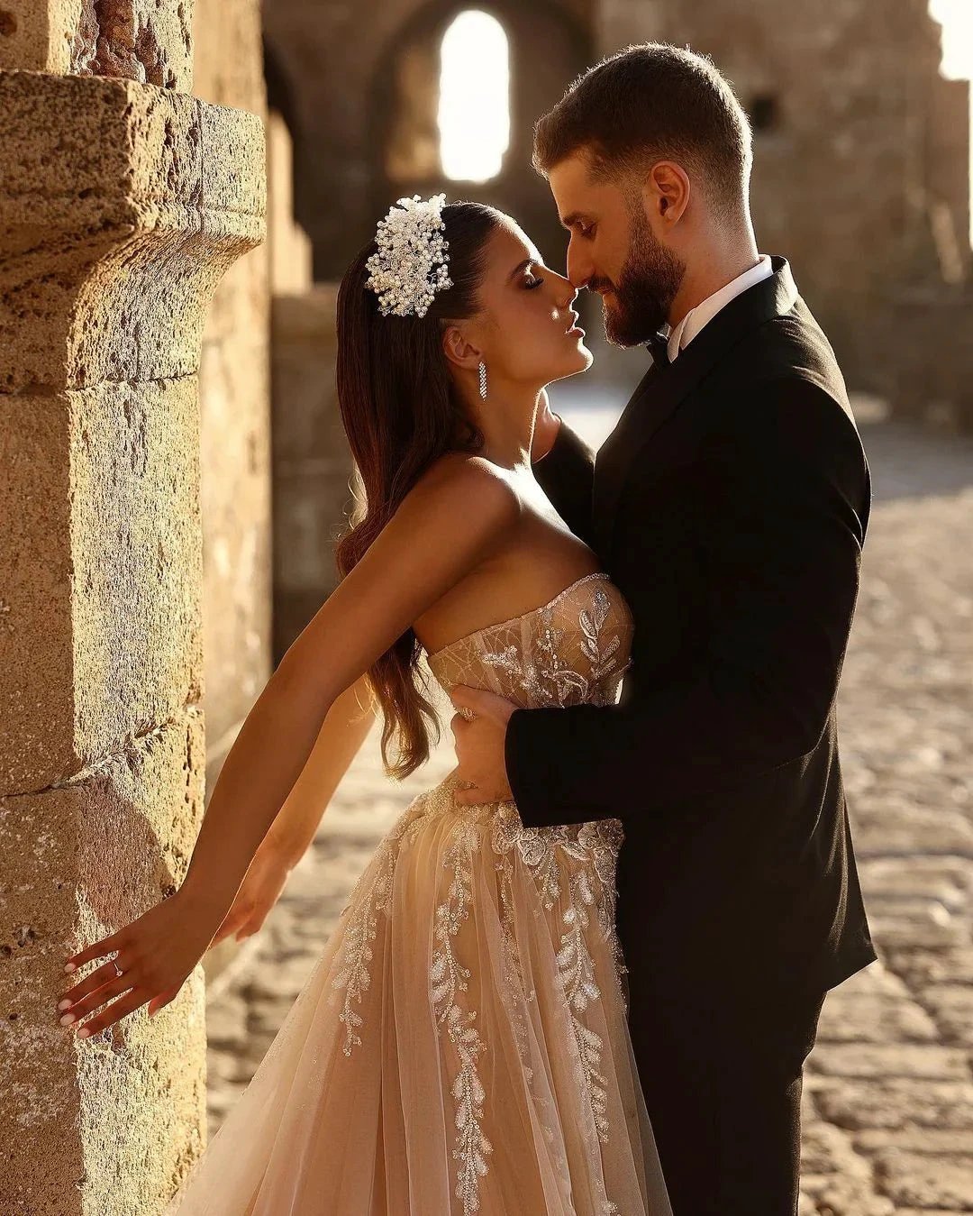 Designer Sweetheart Long A-line Glitter Lace Wedding Dress With Slit (ZD16499)