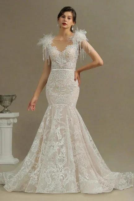 Designer wedding dresses mermaid | Lace wedding dresses online (ZD13788) - VelvetHem