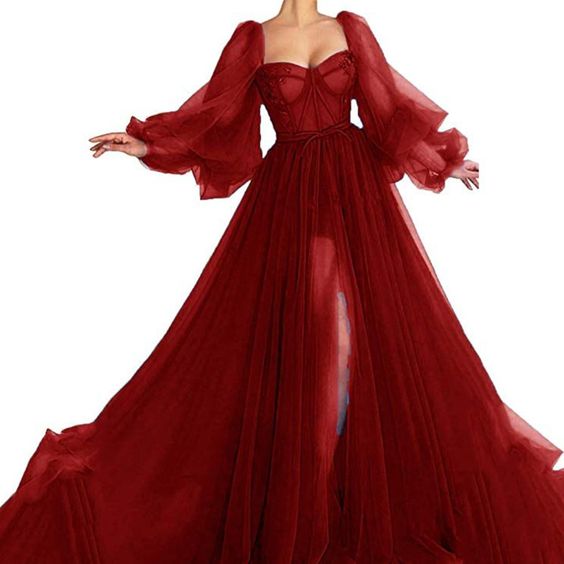 Women's Off-shoulder Long Sleeve Dress Large Swing Evening Dresses Red - VelvetHem
