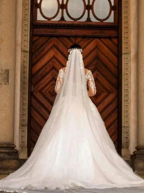 Dignified Sweetheart Appliques Lace Long Sleeve Mermaid Wedding Dresses with Train (ZD14683)