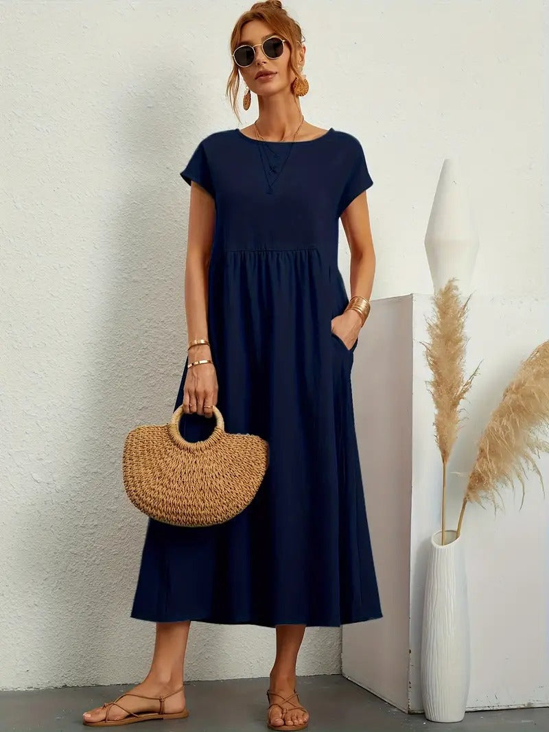 Cecilia Aesthetic Premium Linen Pocket Dress Wardrobe Essential