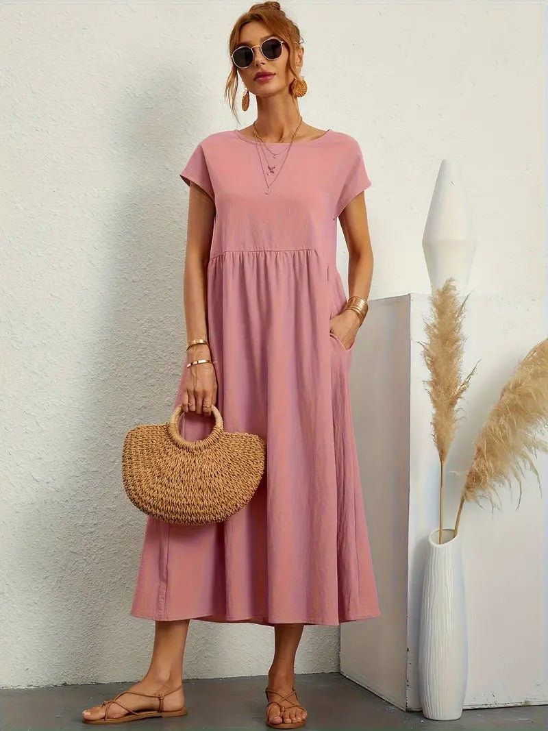 Cecilia Aesthetic Premium Linen Pocket Dress Wardrobe Essential