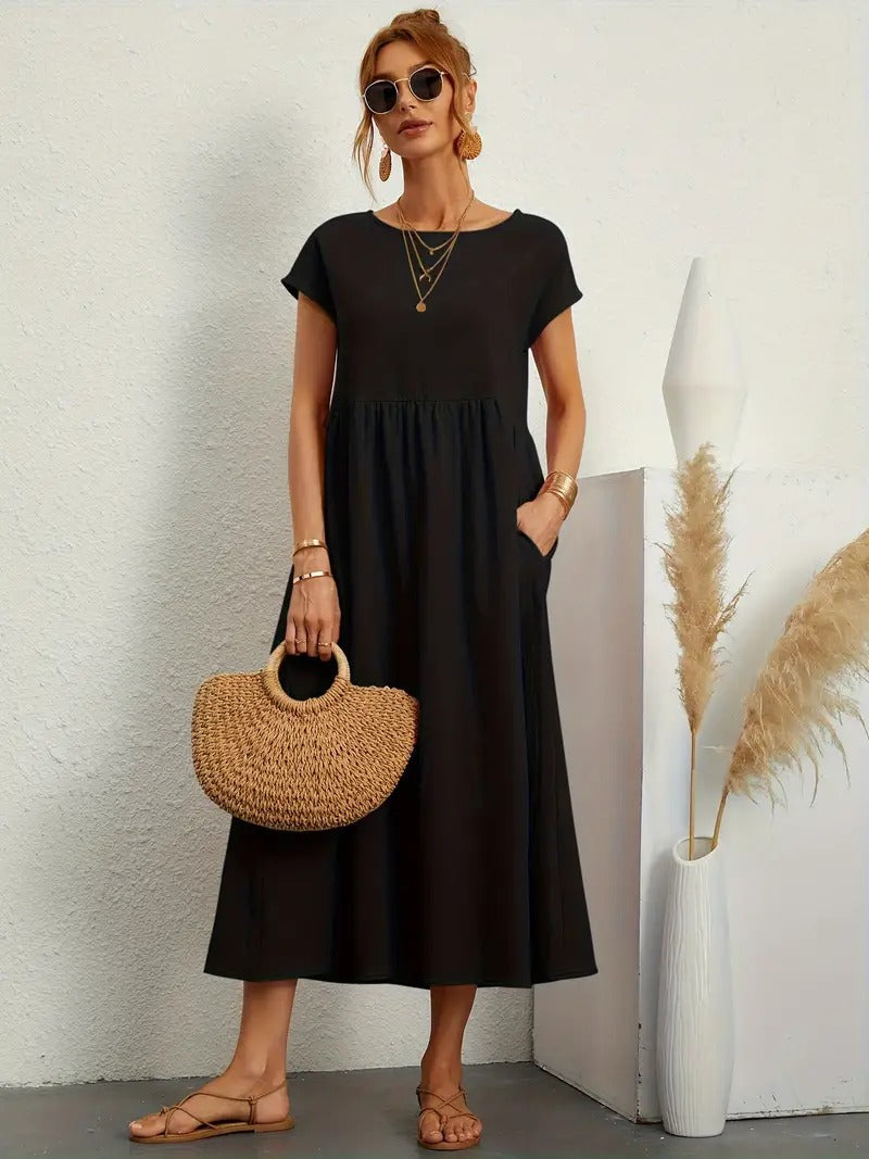 Cecilia Aesthetic Premium Linen Pocket Dress Wardrobe Essential