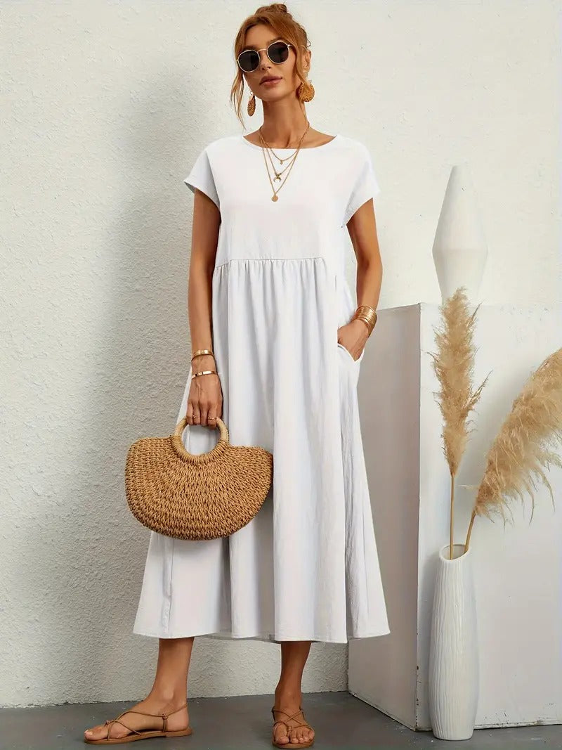 Cecilia Aesthetic Premium Linen Pocket Dress Wardrobe Essential