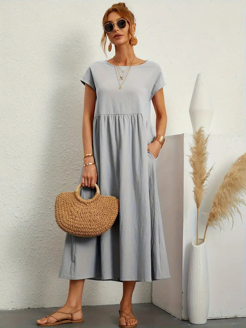 Cecilia Aesthetic Premium Linen Pocket Dress Wardrobe Essential