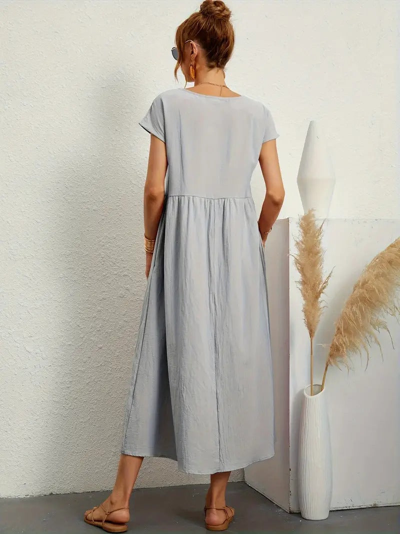 Cecilia Aesthetic Premium Linen Pocket Dress Wardrobe Essential