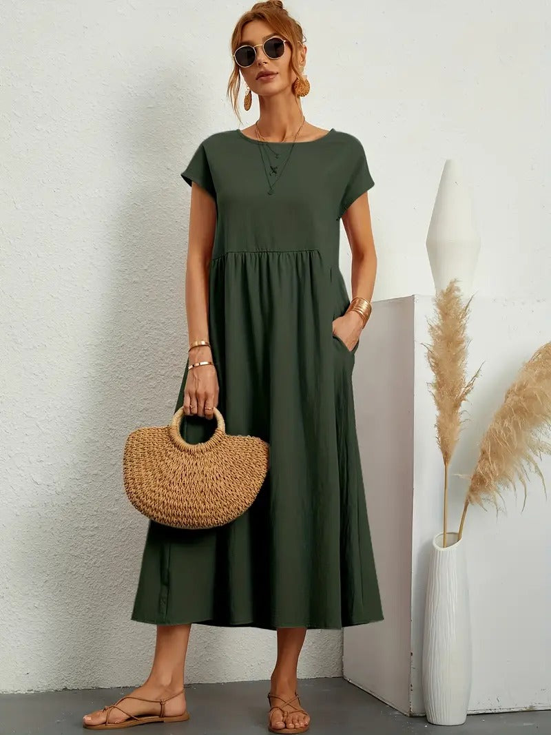 Cecilia Aesthetic Premium Linen Pocket Dress Wardrobe Essential