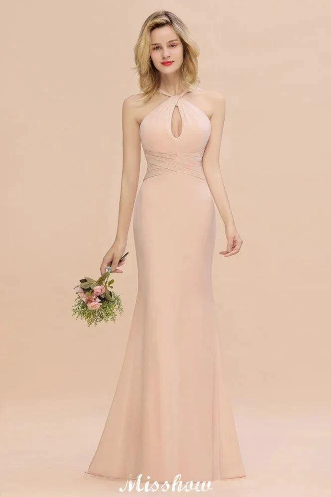 Dreamful Halter Slim Mermaid Bridesmaid Dress Floor Length Party Dress (ZD12891)