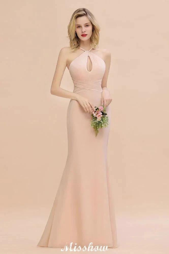 Dreamful Halter Slim Mermaid Bridesmaid Dress Floor Length Party Dress (ZD12891)