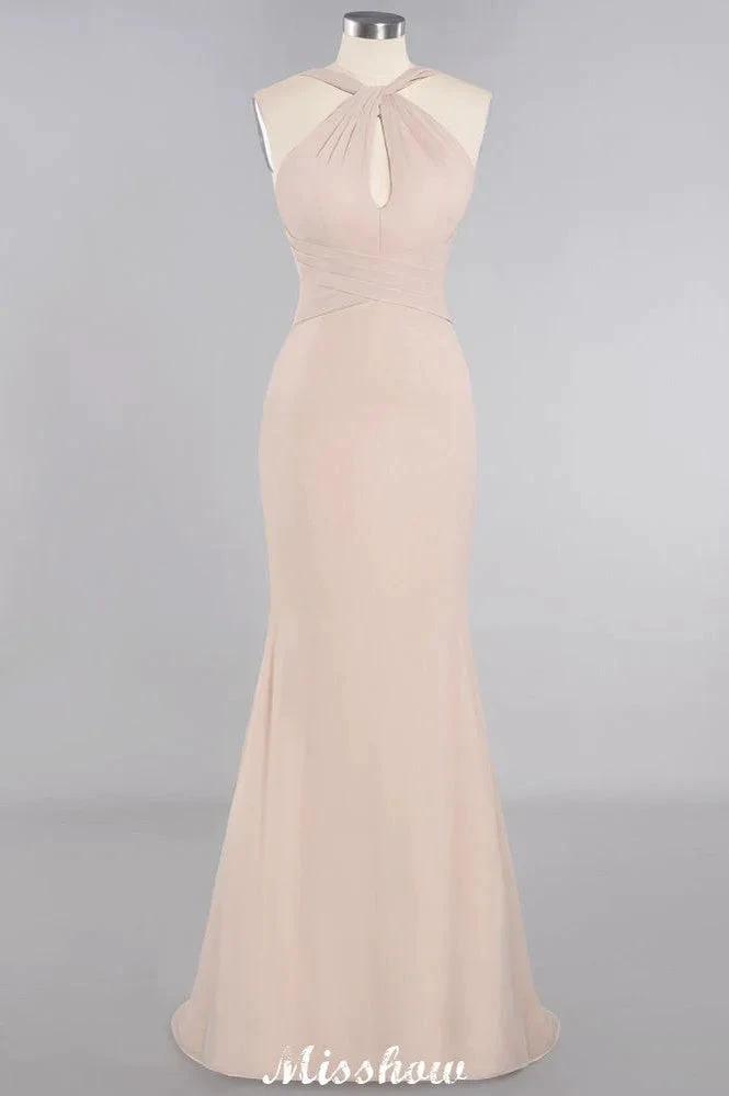 Dreamful Halter Slim Mermaid Bridesmaid Dress Floor Length Party Dress (ZD12891)