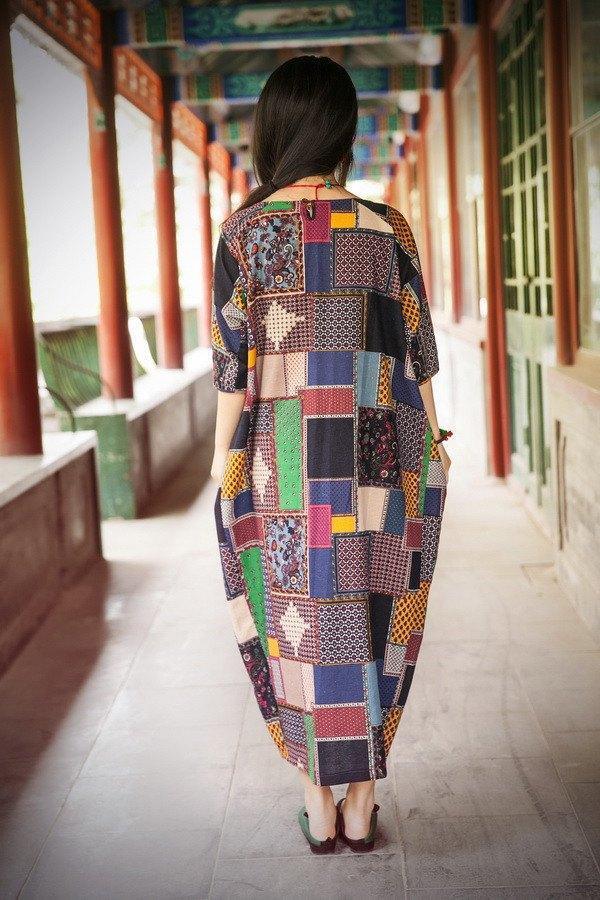 Women Cotton Linen Summer Dress 3/4 Sleeve ( Limited Stock)
