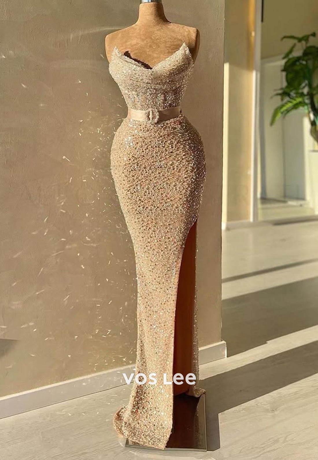 Sparkle Fitted V-Neck Straps Long Evening Dress Formal Party Gown 2025 - VelvetHem