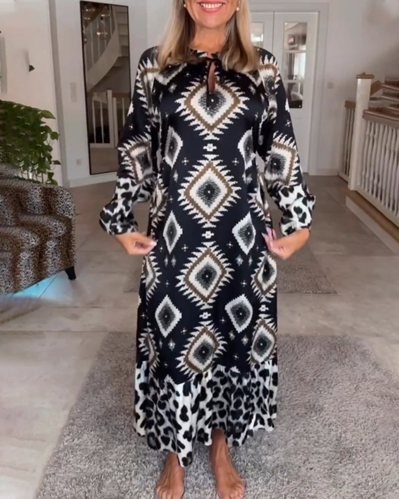 Eleonora Long Sleeve Dress with Geometric Print for Women