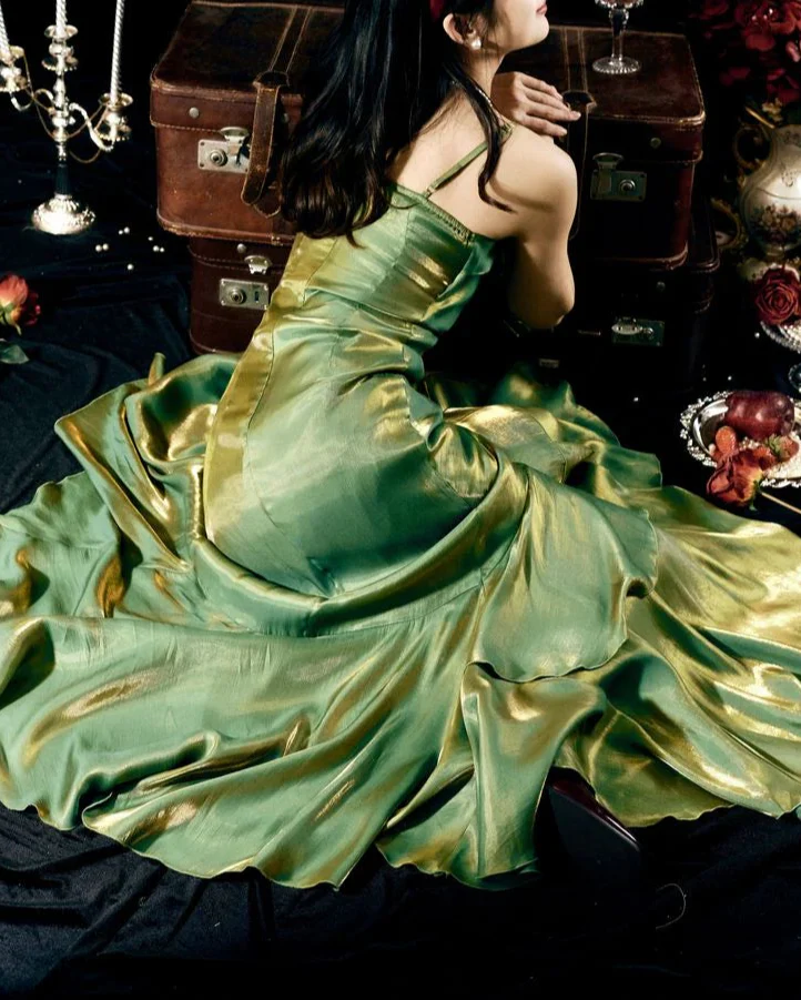 Elegant Mermaid Ruffles Spaghetti Straps Prom Dress With Flower,Formal Party Evening Dress - View 3 | VelvetHem