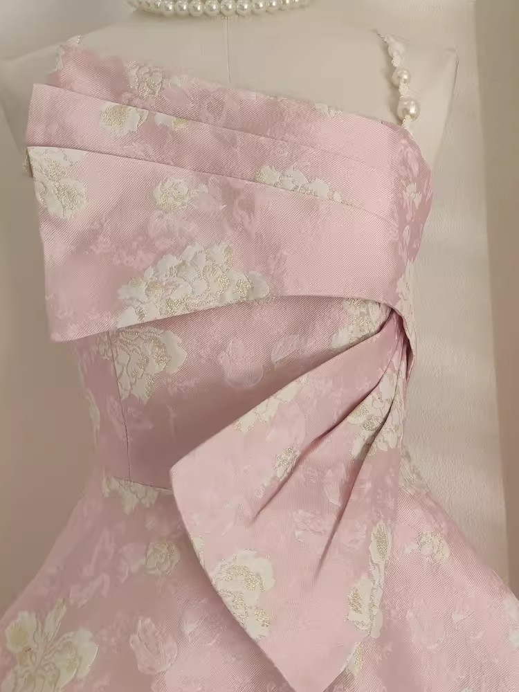 Cute A line Spaghetti Straps Pink Satin Holiday Dresses Short Birthday Dress - View 5 | VelvetHem