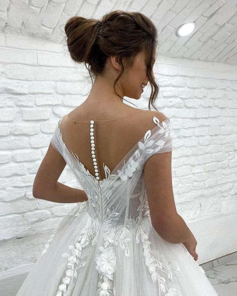 Gorgeous Women's Wedding Dresses A-Line 3D Lace Applique Bohemian Bridal Gowns Princess Formal Beach Party Sexy V-Neck 2023 Robe (ZD13365)