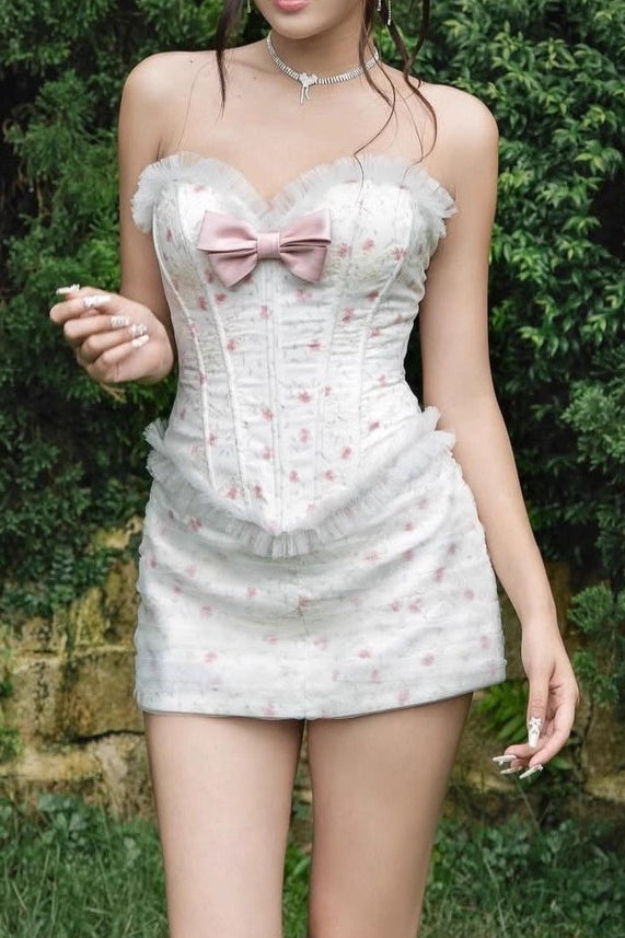 Corset Bow Back Two Piece Floral Dress Set