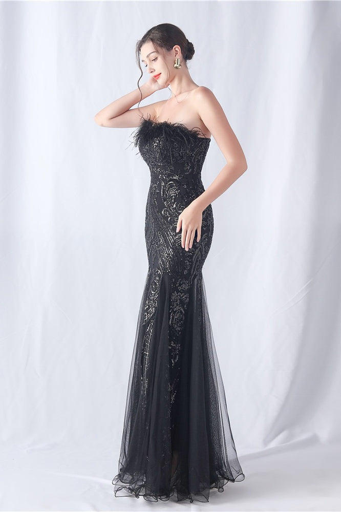 Ostrich Feather Sequin Dress with Relaxed Fit and Seasonal Wardrobe Essential