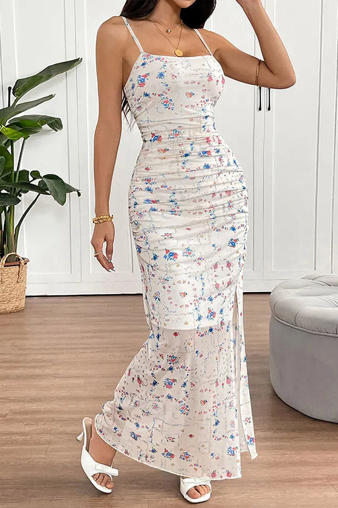 Spaghetti Strap Backless Floral Dress - View 3 | VelvetHem