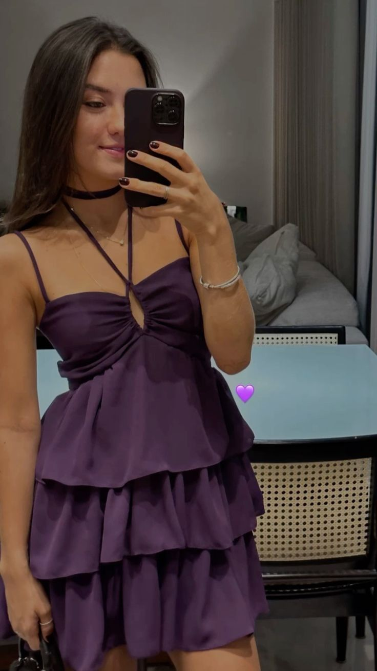 Cute Halter Grape Homecoming Dress Birthday Outfit Short Prom Dress Y7597 - VelvetHem