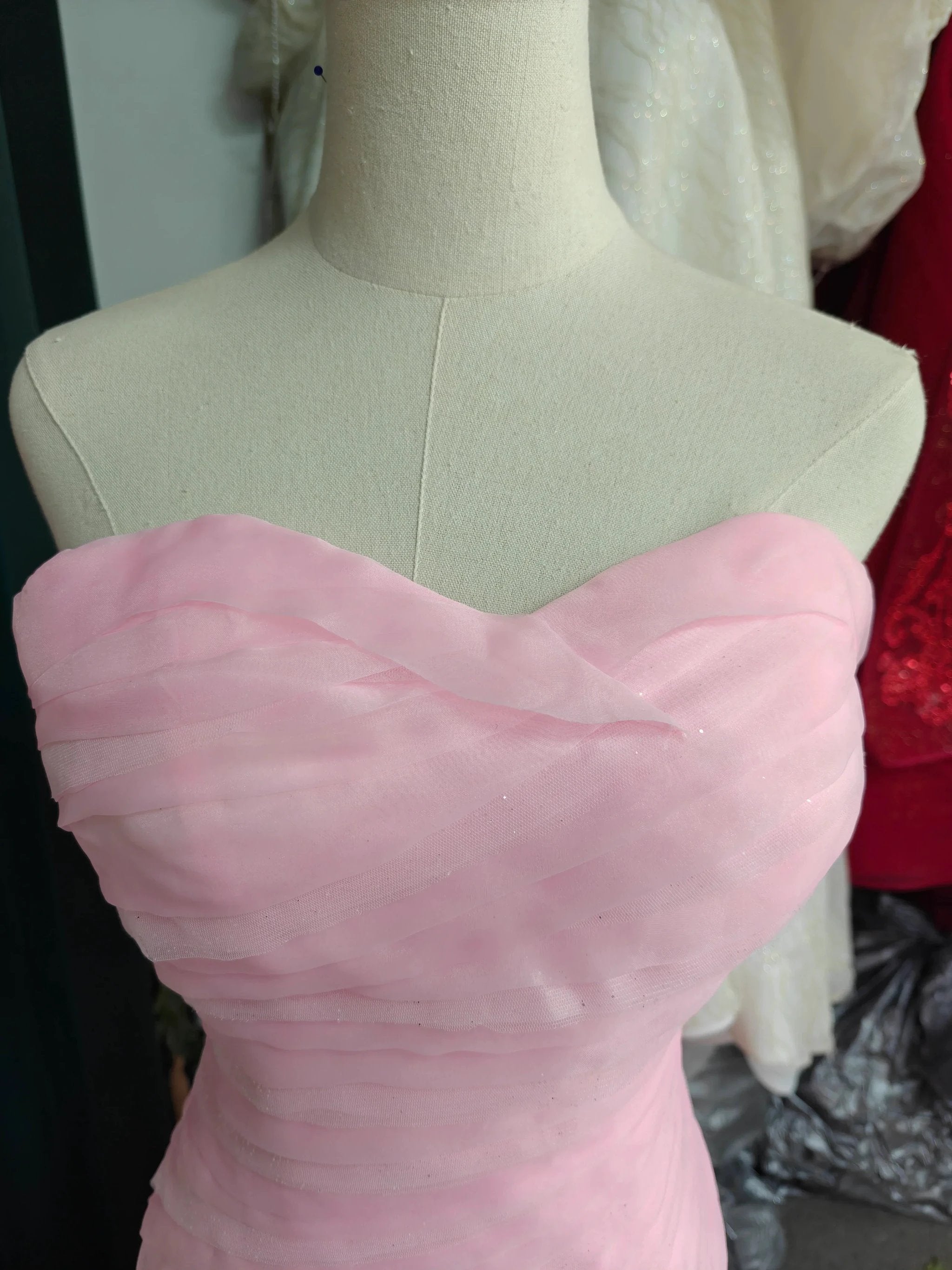 Romantic Blush Pink Strapless Mermaid Wedding Dress with Ruched Bodice & 3D Rose Tulle Skirt Ye-2033 (ZD16814)