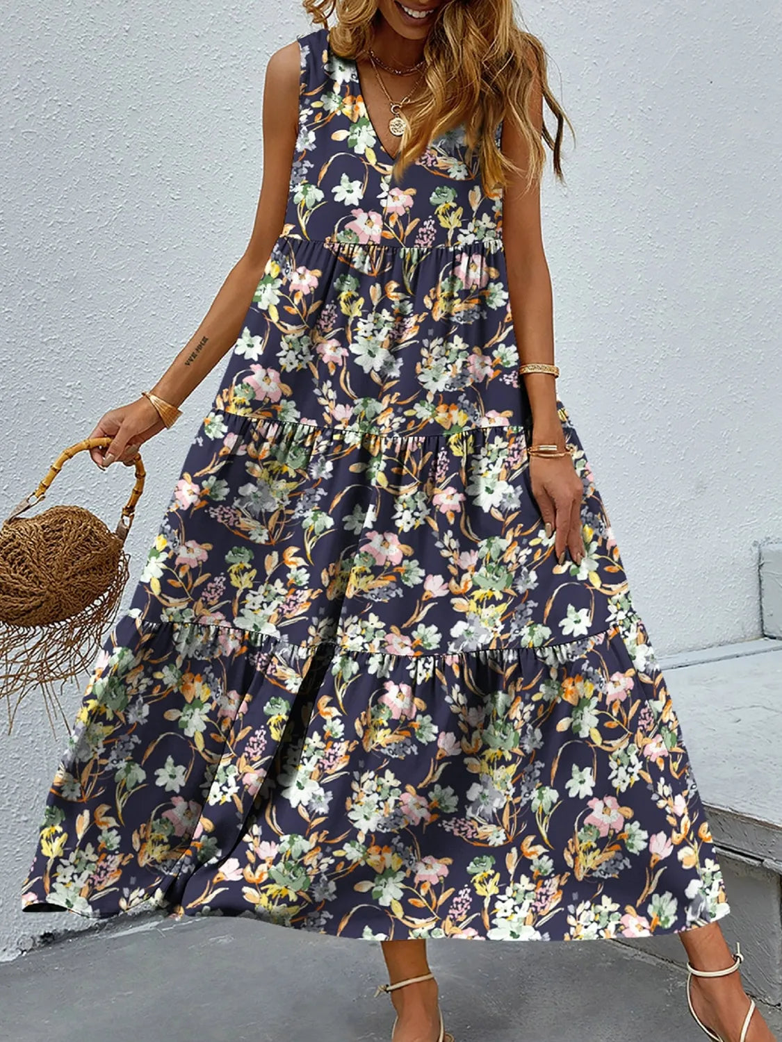 Catherine Statement Sleeveless Floral V Neck Maxi Dress Evening Wear Edit