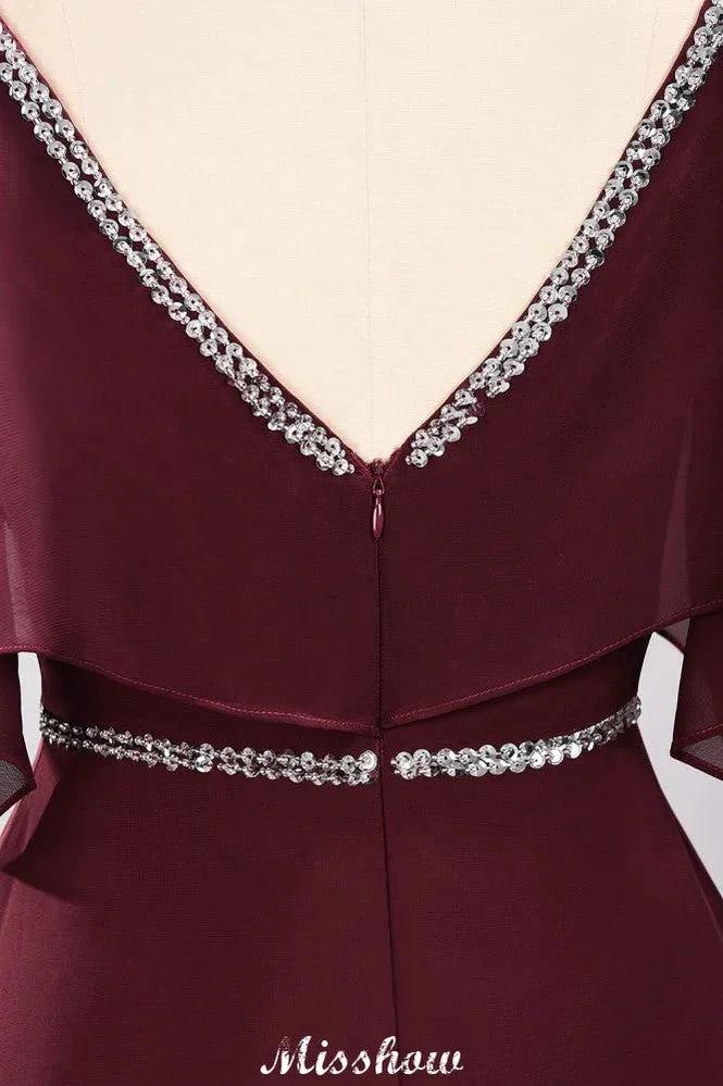 elegant A-line Chiffon V-Neck Spaghetti Straps Sleeveless Floor-Length Bridesmaid Dresses with Beading (ZD12919)