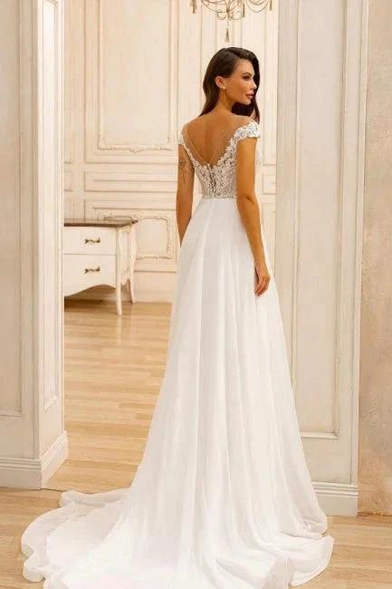 Elegant A-Line Lace Sweetheart Sleeveless White Wedding Dresses With Appliques Ruffles (ZD16669)