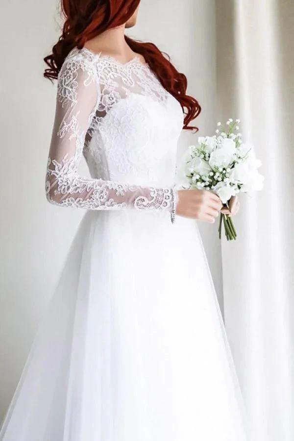Elegant A-line Long Sleeves White Lace Wedding Dress Bridal Gowns (ZD15476)