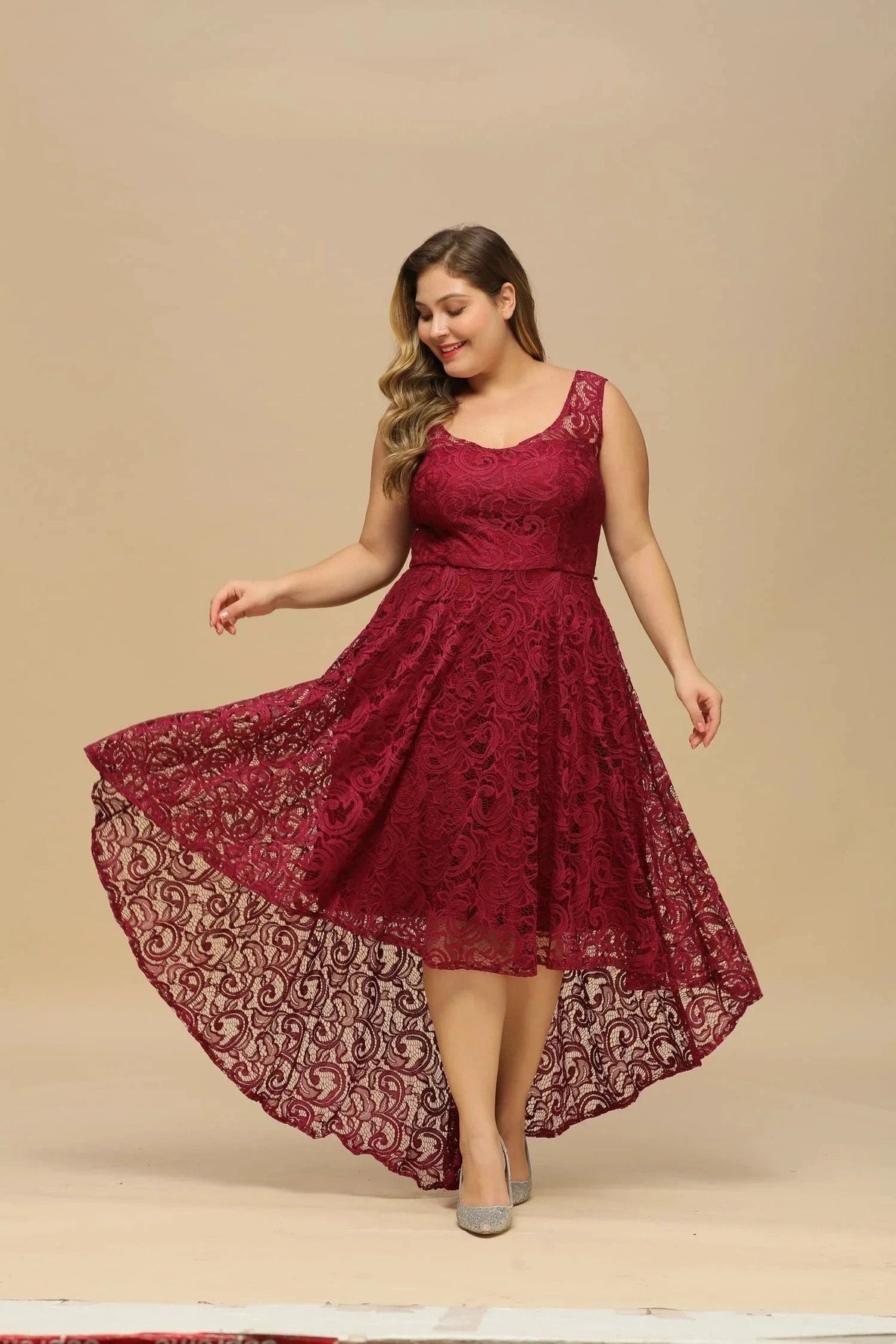Elegant A-Line Scoop Sleeveless Lace Bridesmaid Dress (ZD12861)