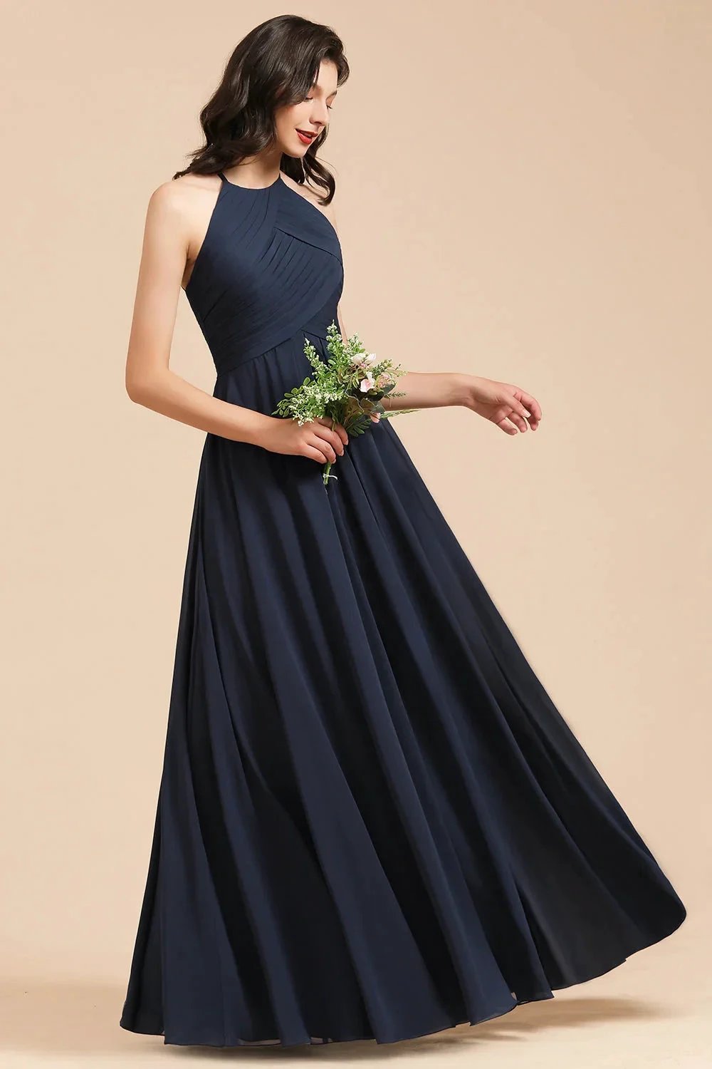 Elegant A-line Sleeveless V-Neck Ruffle Chiffon Lace Bridesmaid Dresses (ZD12873)