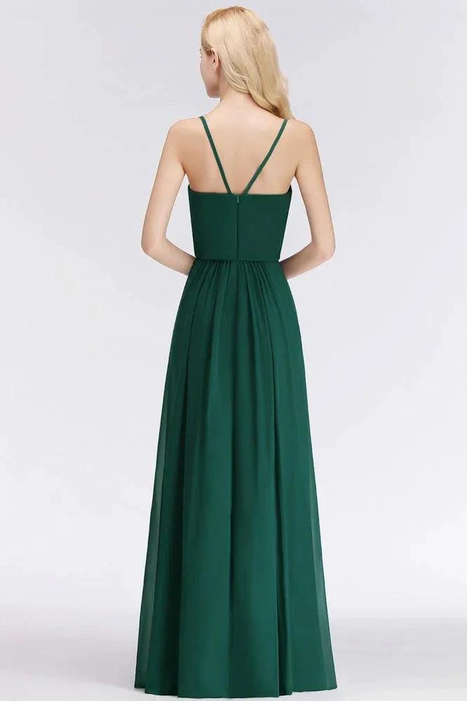 Elegant A-line Spaghetti Chiffon Bridesmaid Dresses V-neck Evening Maxi Gown (ZD13049)