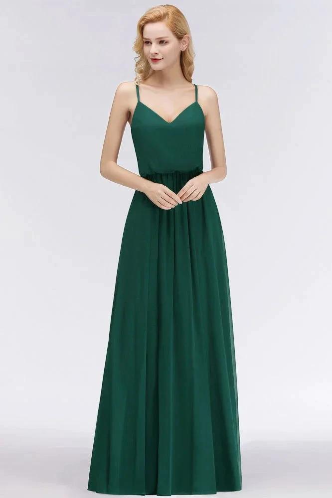 Elegant A-line Spaghetti Chiffon Bridesmaid Dresses V-neck Evening Maxi Gown (ZD13049)
